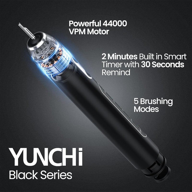 YUNCHI Electric Toothbrush Birthday/Valentine Plastic 8 Dupont Heads 24-Mo Deep Cleans Gentle Gums Removes Stains 3Hr USB-C 90d 2-Min Timer/30s IPX7 - Black - Image 2